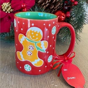 Gingerbread  Candy Cane Christmas Mug Green Interior